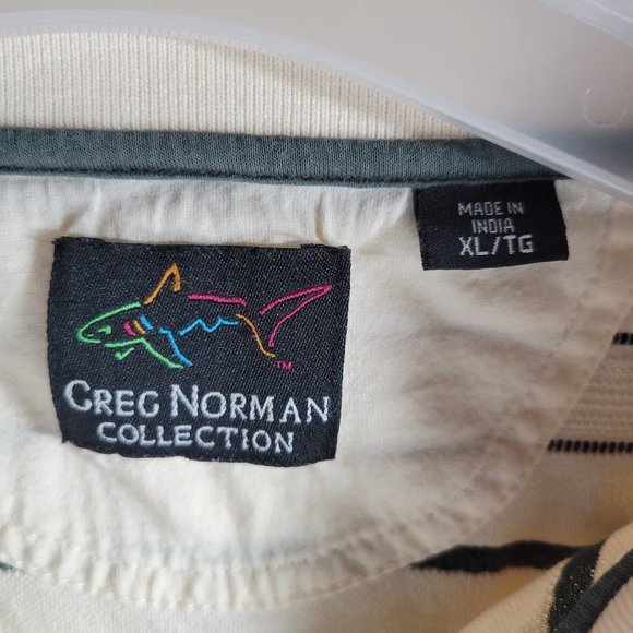 Greg Norman Polo Cream Striped Shark Logo on Sleeve Size XL Mens - Picture 4 of 4